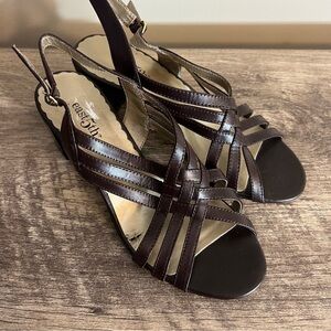 Vintage East 5th Brown Leather Open Toe Heels Shoes Women’s Size 6 Buckle